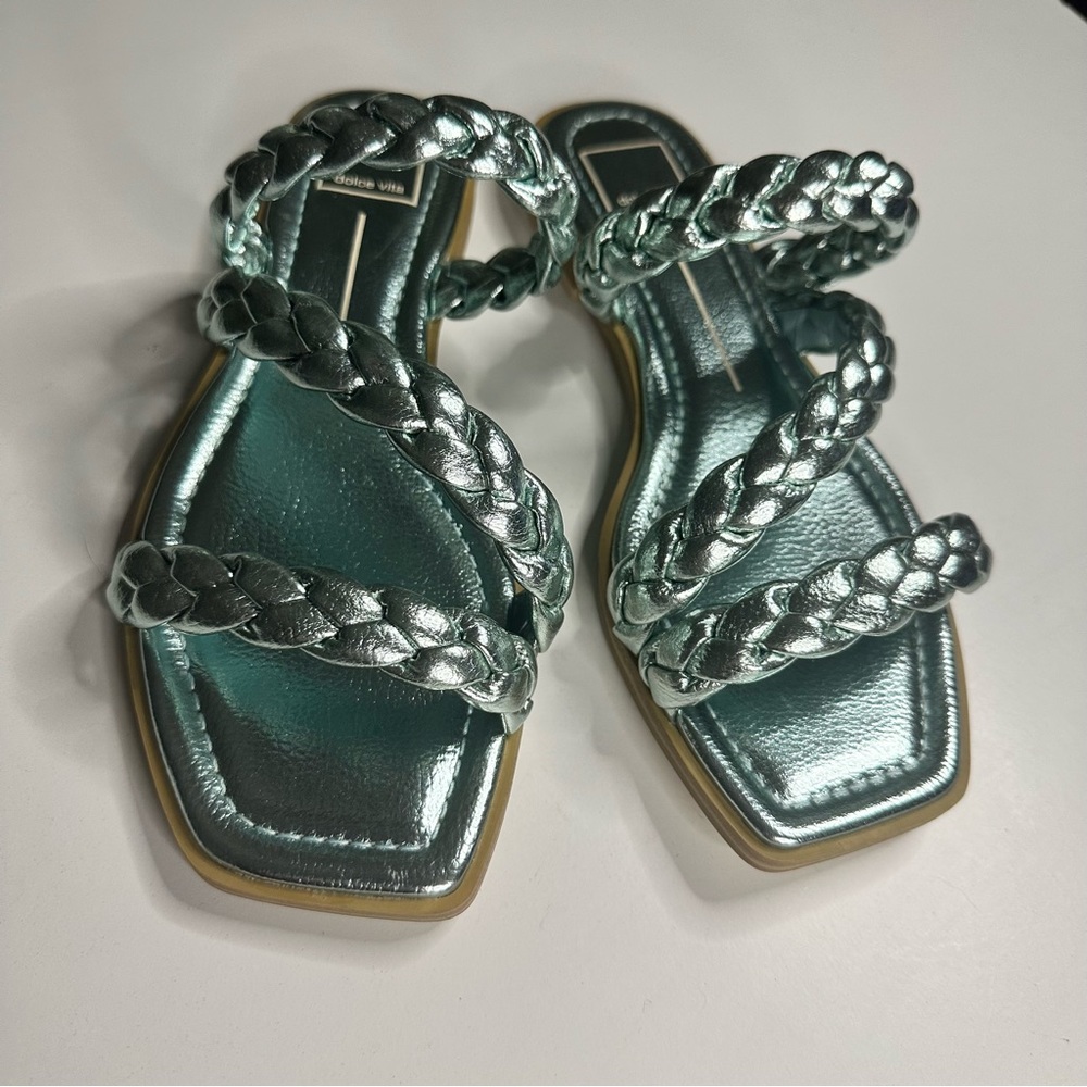 NWOB Dolce Vita IMAN metallic zigzag braid square toe sandals sizes 7 -8 Summer